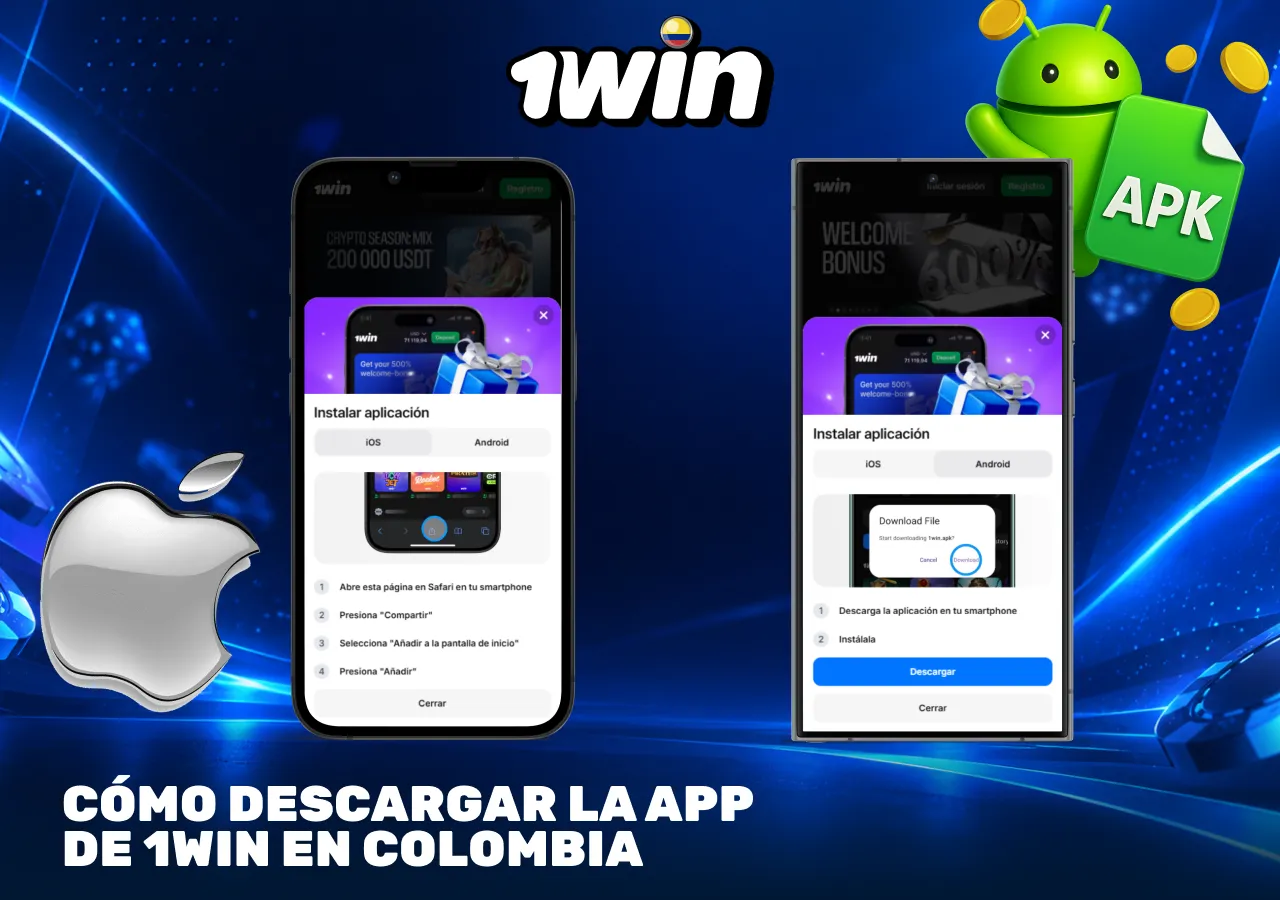 Cómo descargar la app de 1Win en Colombia para dispositivos Android y iOS.